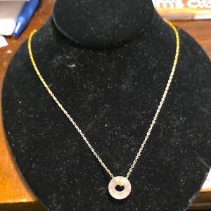 Delicate Gold Over Silver Necklace with Rose Quartz Donut Pendant